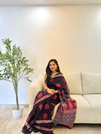 Burgundy Bloom Cotton Saree