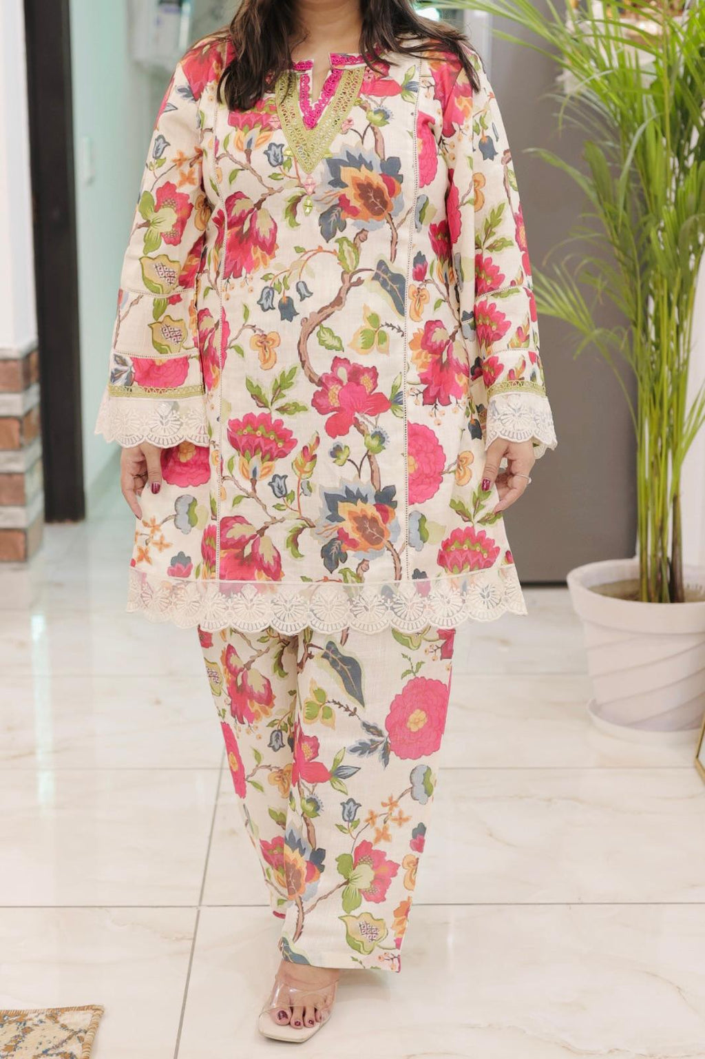 Hibiscus Zest Floral Khadi Cotton Co-ord Set